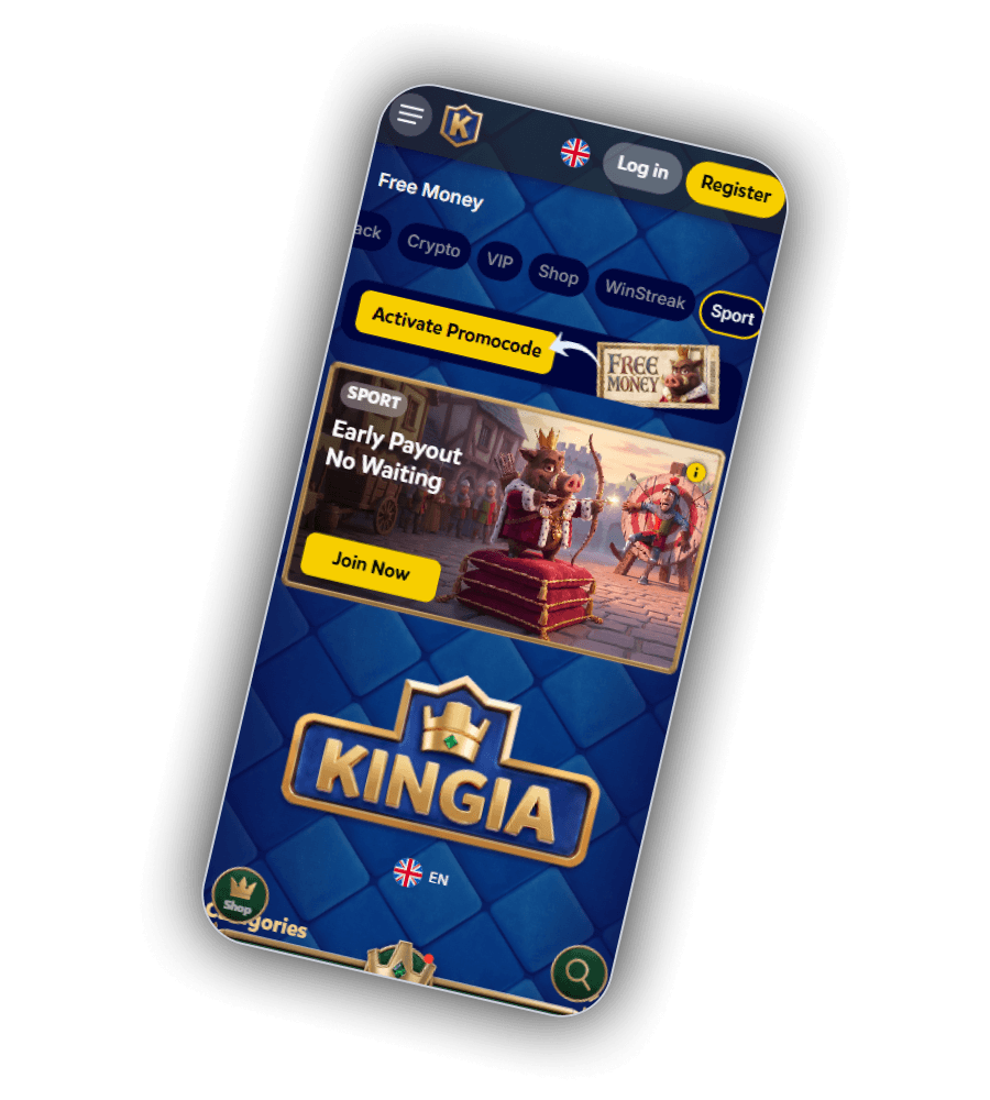 Printed welcome card at the Kingia bonus parlour listing five deposit percentages and free-spin counts on charcoal panelling